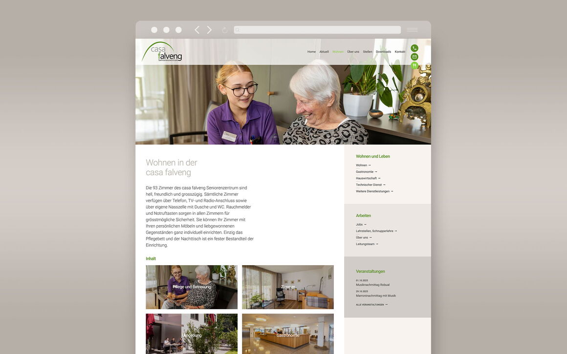 casa falveng Seniorenzentrum Domat/Ems: Website und Infoscreen
