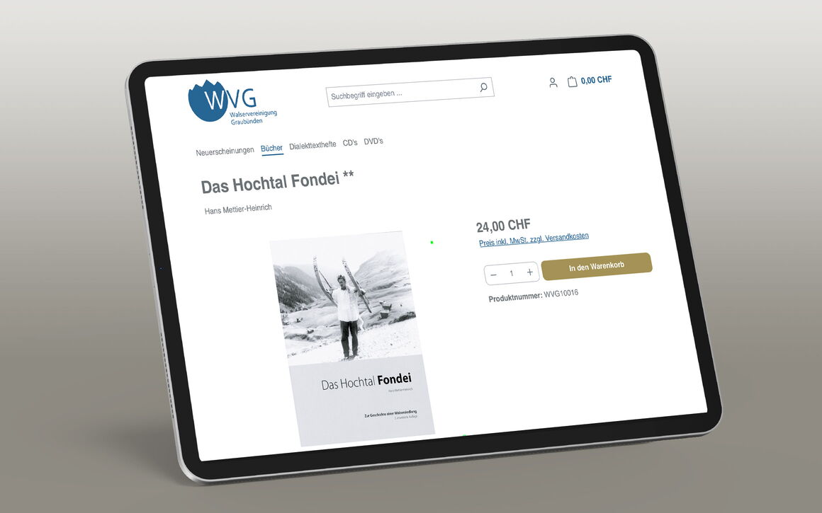 Walservereinigung Graubünden, Chur: Website, Onlineshop